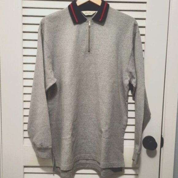 Eddie Bauer Vintage Men's 1/4 Zip Pullover Medium (runs big) Gray Navy B…EUC - Picture 1 of 7